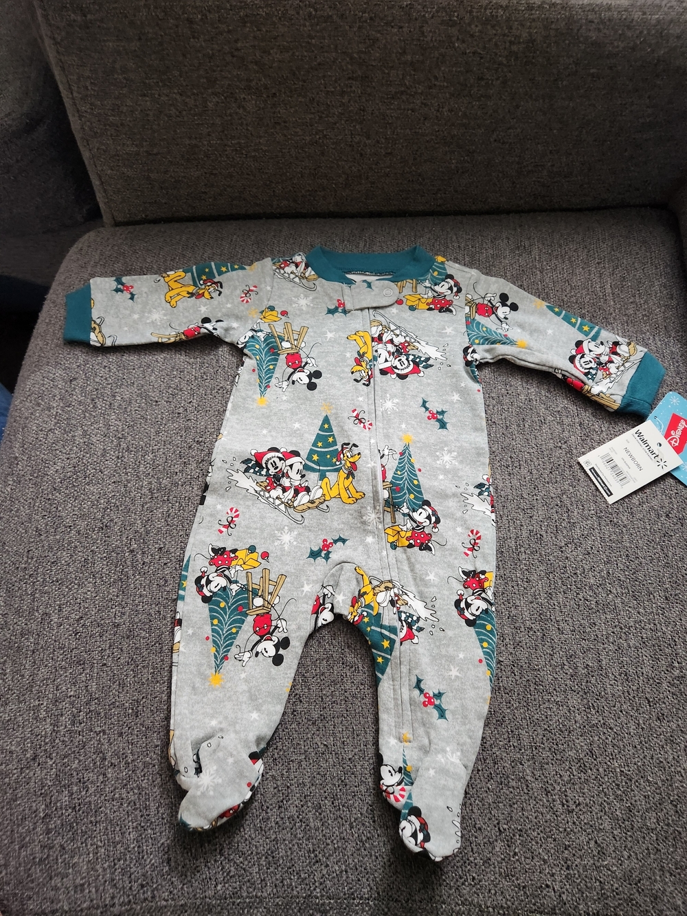 Disney Gray Mickey & Friends Holiday Footed One-Piece For Babys Size NB